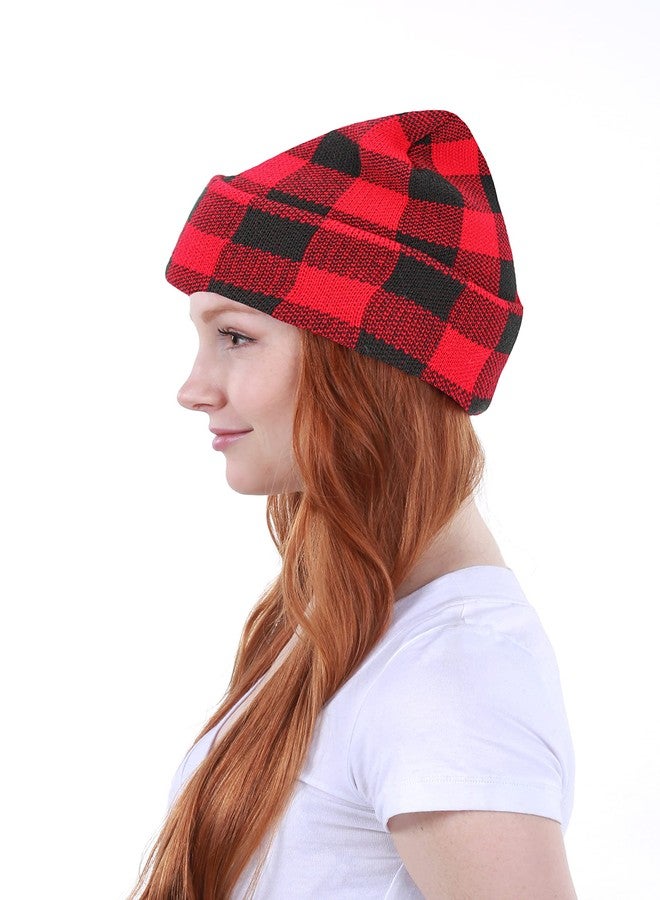 KBETHOS KBW-285 BLK-RED Classic Men's Women's Cuffed Folded Acrylic Knit Beanie Hat Buffalo Plaid Solid Unisex Cold (One Size, Black Red Buffalo Plaid) - Image 2